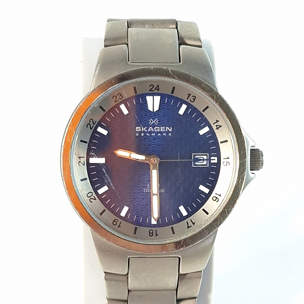 Skagen Ultra Slim Watch Men 36mm Titanium Blue Dial, New Battery - Picture 1 of 8